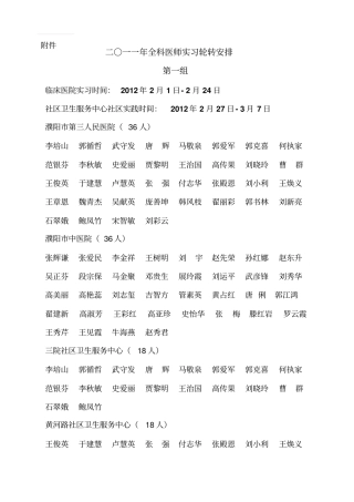 全科医师实习安排表摘要