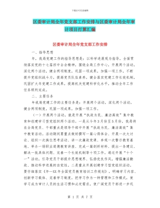 区委审计局全年党支部工作安排与区委审计局全年审计项目打算汇编