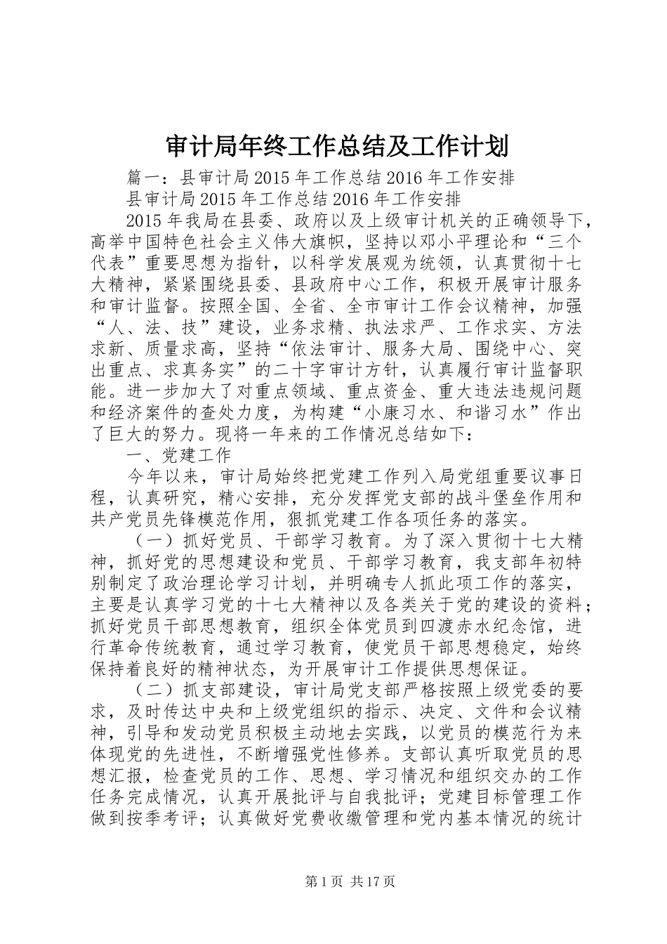 审计局年终工作总结及工作计划 _第1页