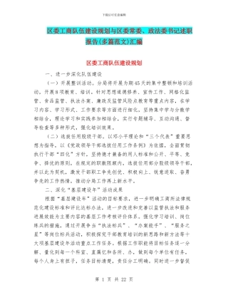 区委工商队伍建设规划与区委常委、政法委书记述职报告汇编