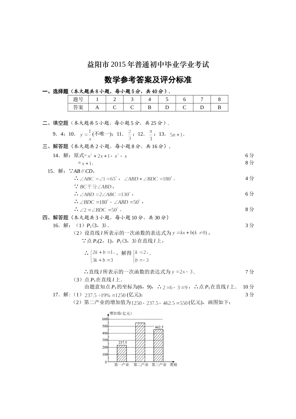 2015益阳数学答案A_第1页
