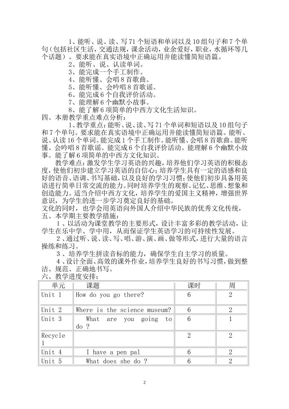 PEP小学英语六年级上册教学计划_第2页