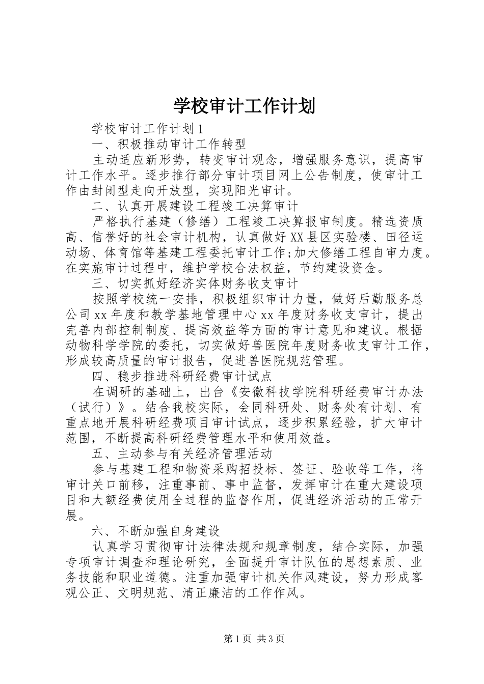 学校审计工作计划 _第1页