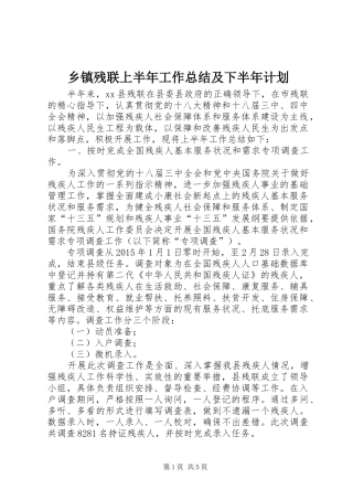 乡镇残联上半年工作总结及下半年计划 