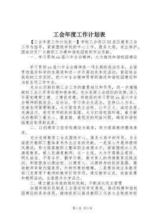 工会年度工作计划表 