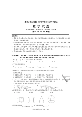 2015年枣阳适应试题数学及答案