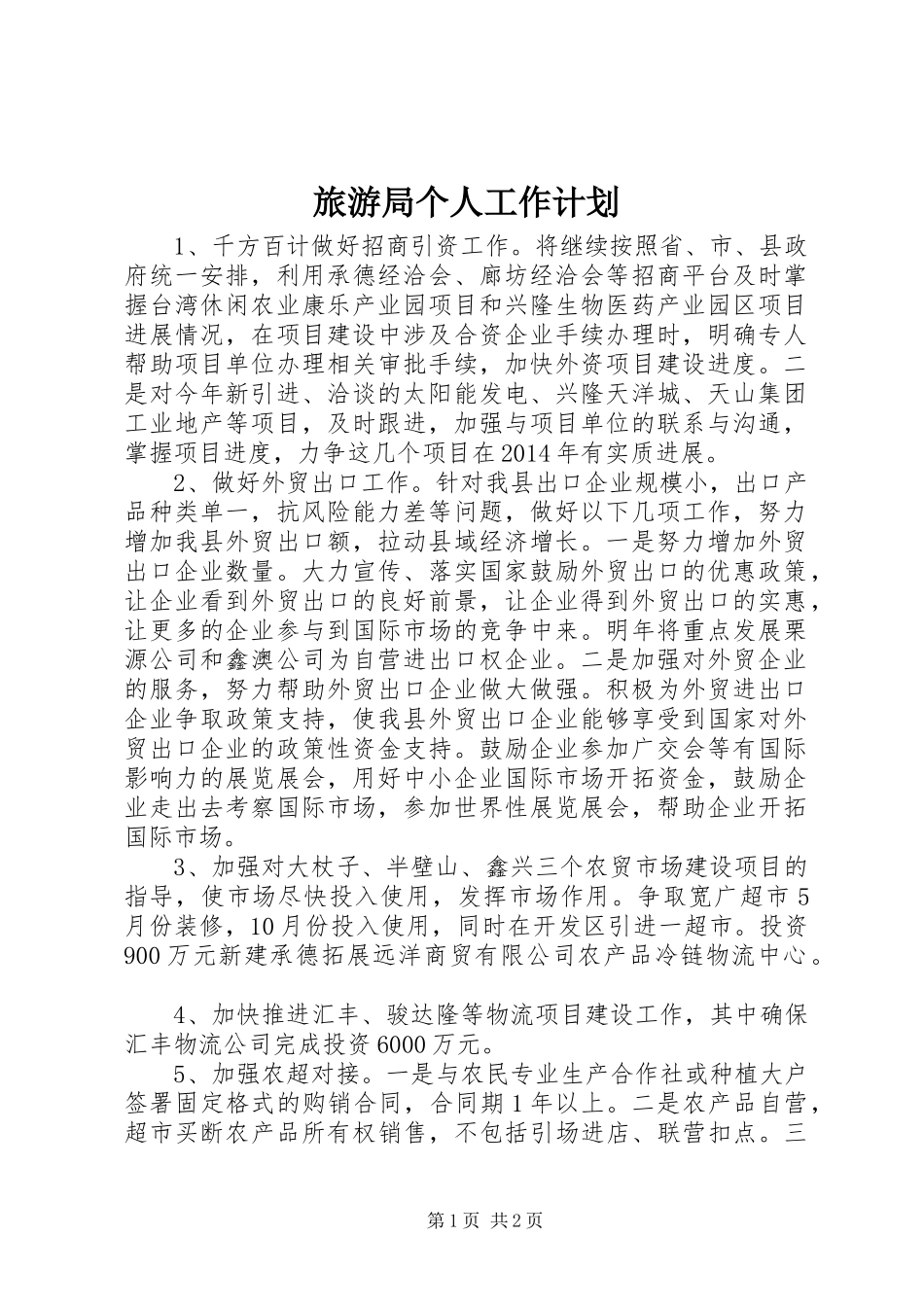 旅游局个人工作计划 _第1页