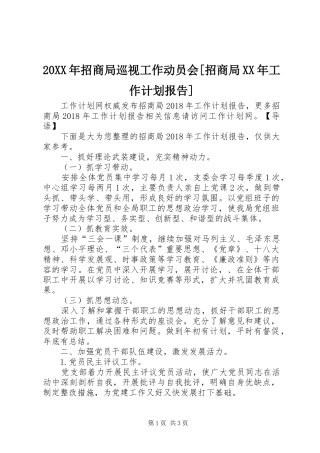 20XX年招商局巡视工作动员会[招商局XX年工作计划报告]