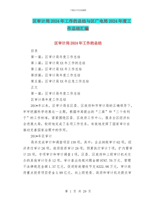 区审计局2024年工作的总结与区广电局2024年度工作总结汇编
