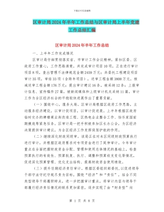 区审计局2024年半年工作总结与区审计局上半年党建工作总结汇编