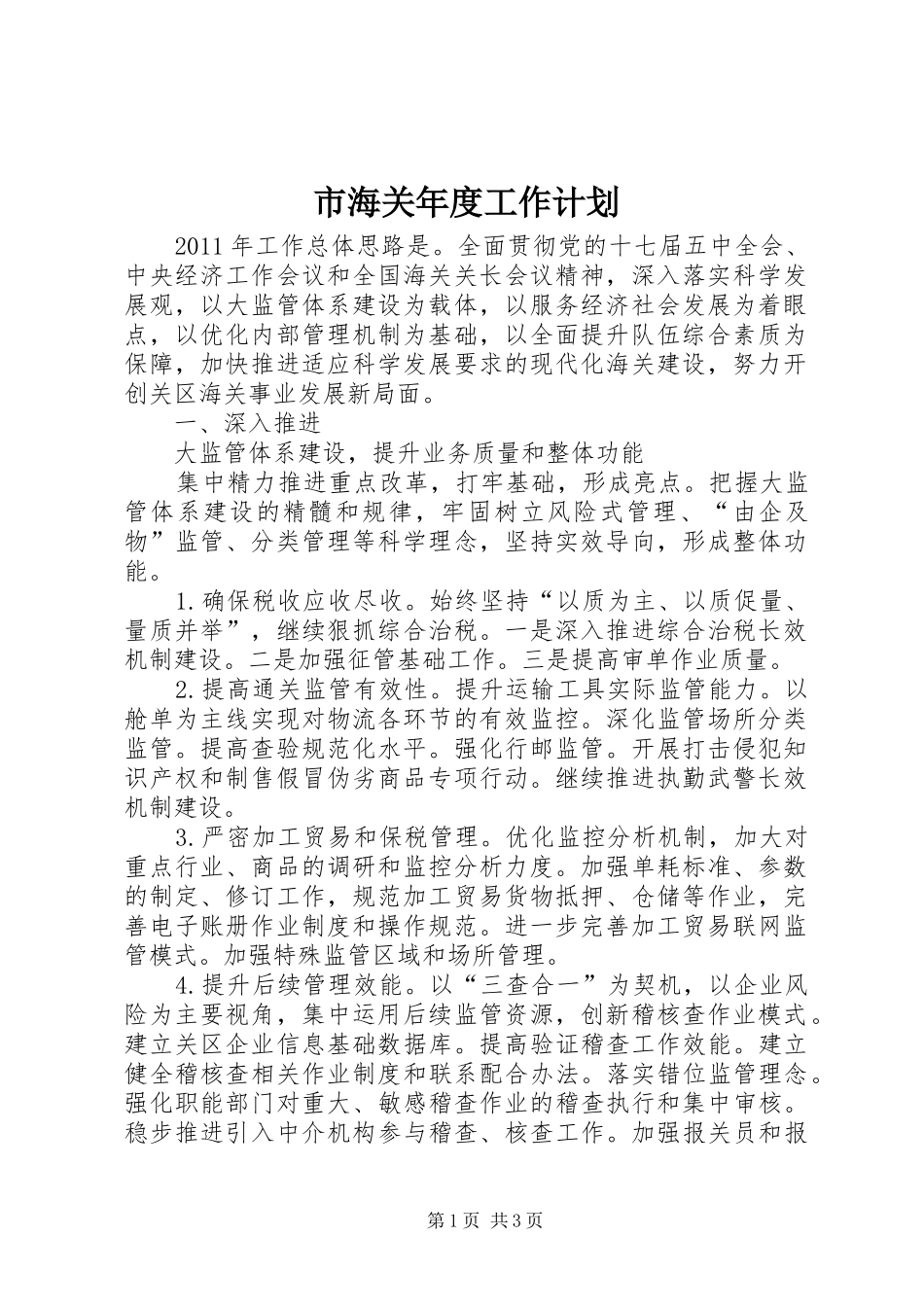 市海关年度工作计划 _第1页