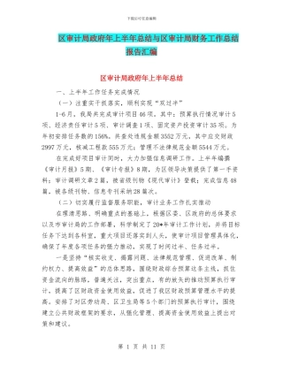 区审计局政府年上半年总结与区审计局财务工作总结报告汇编