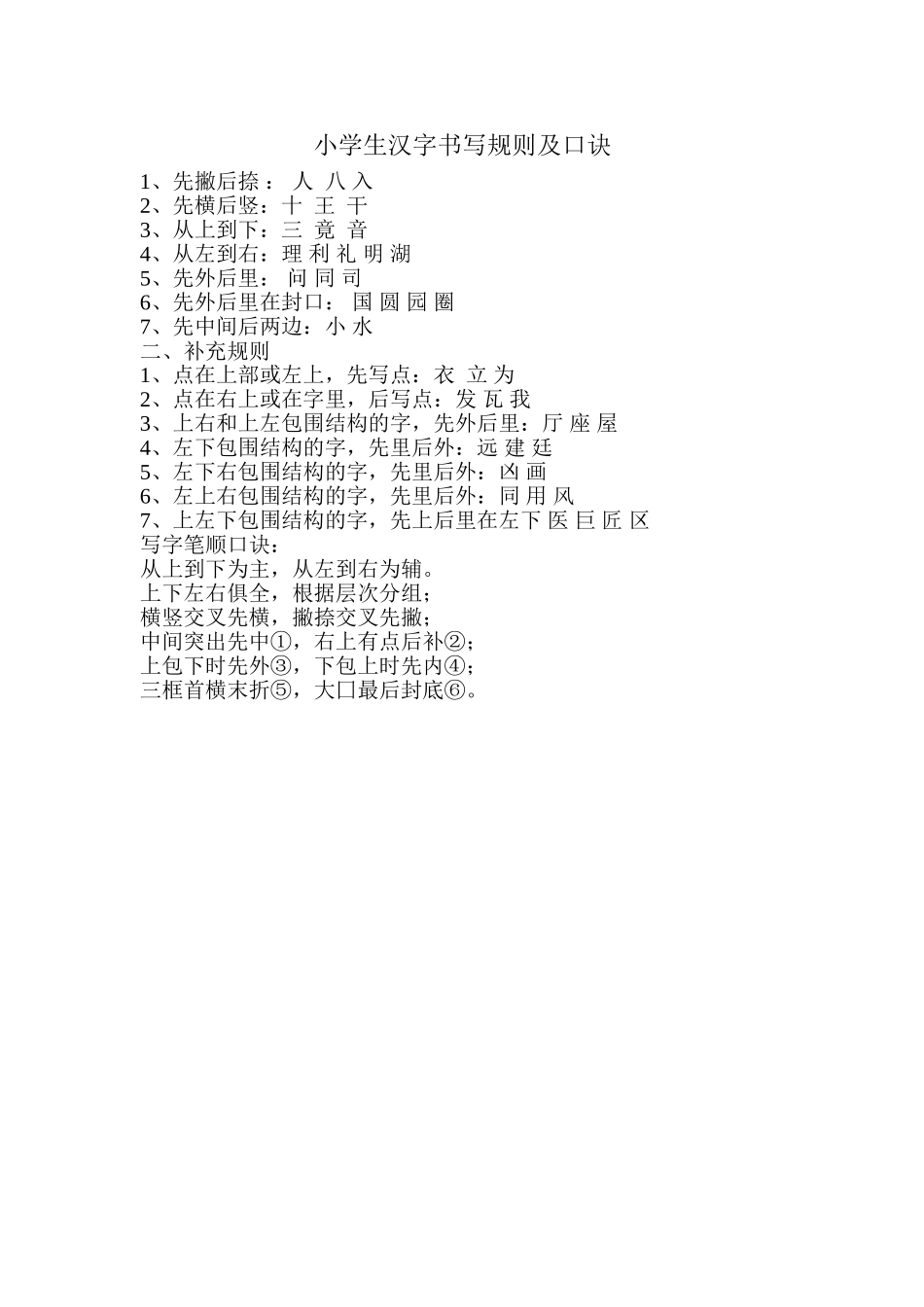 小学生汉字书写规则及口诀_第1页