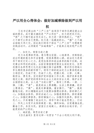 严以用全心得体会：做好加减乘除做到严以用权
