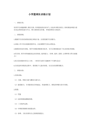 小学篮球队训练计划