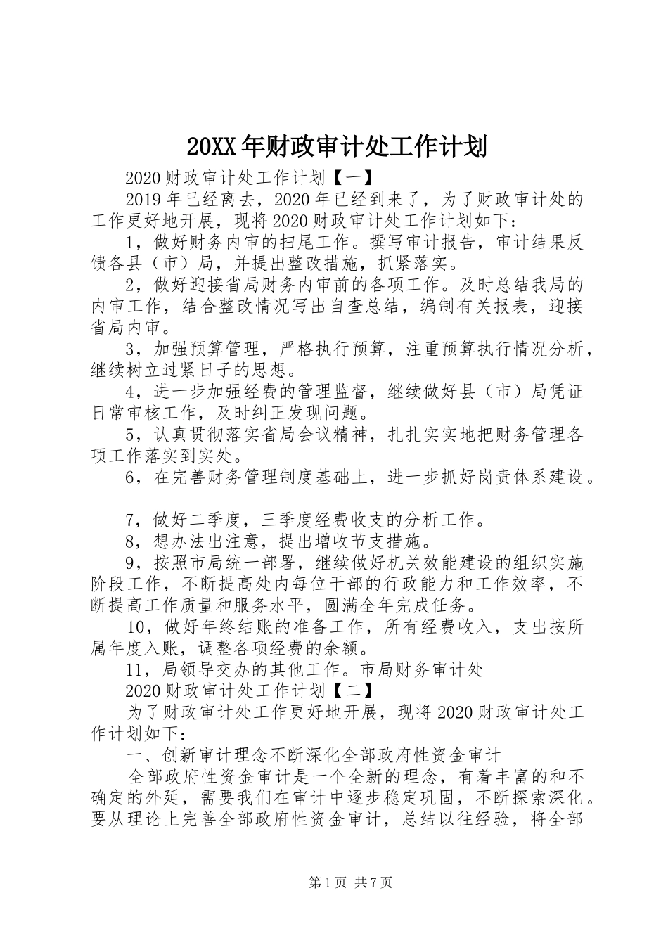 20XX年财政审计处工作计划_第1页