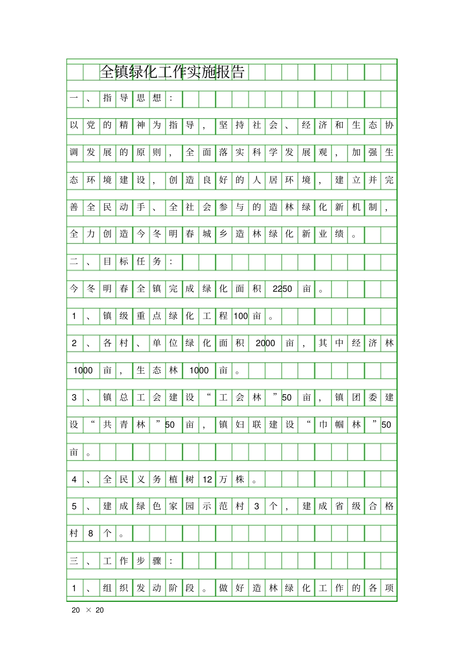 全镇绿化工作实施报告精品工作报告_第1页