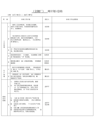全钢厂周工作计划1-17