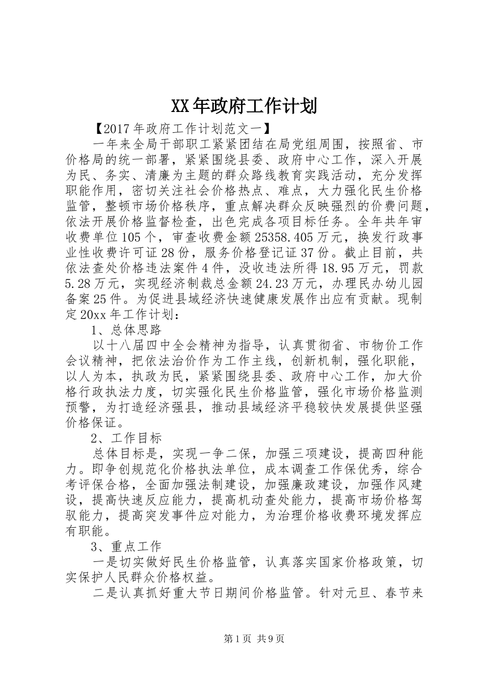 XX年政府工作计划 _第1页