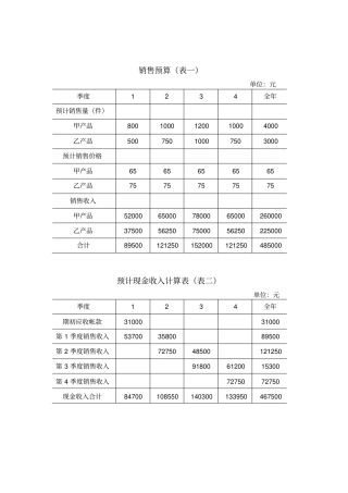 全面预算表格