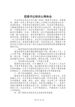 团委书记培训心得体会