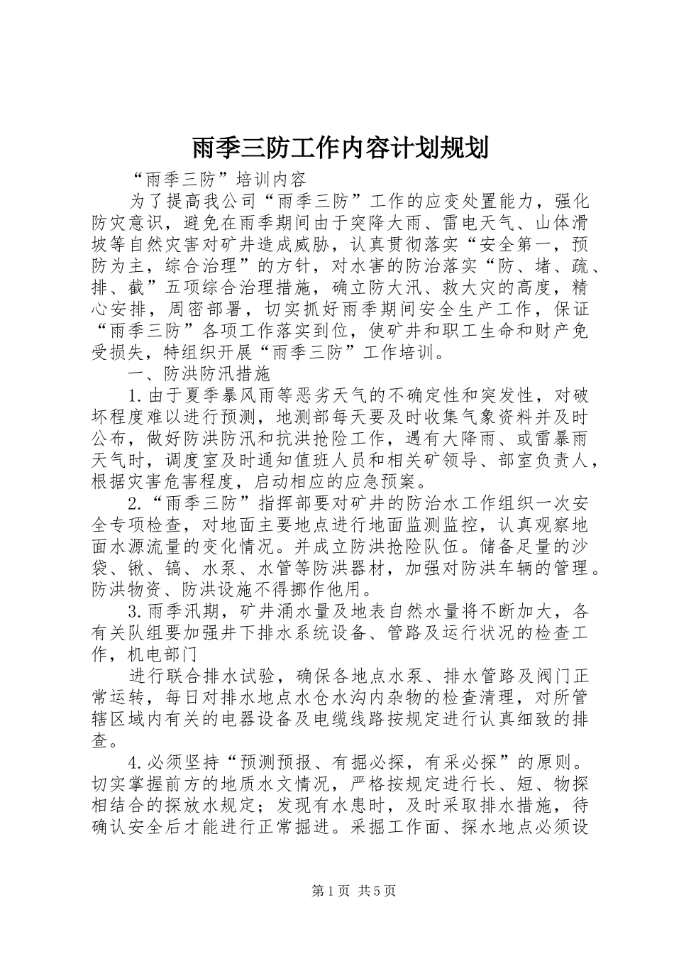 雨季三防工作内容计划规划 _第1页