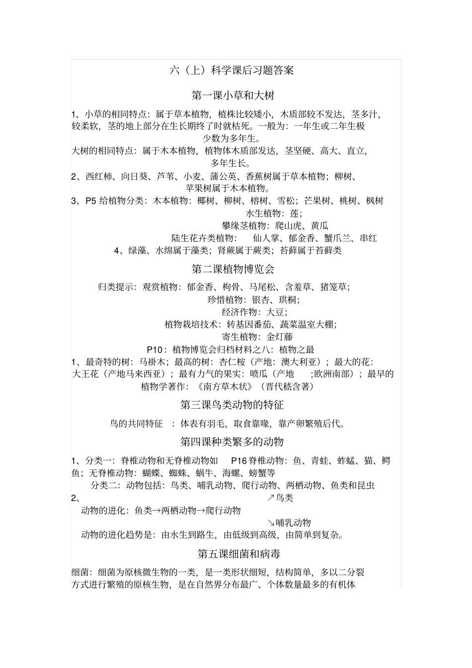 六上科学课后习题答案讲解_第1页