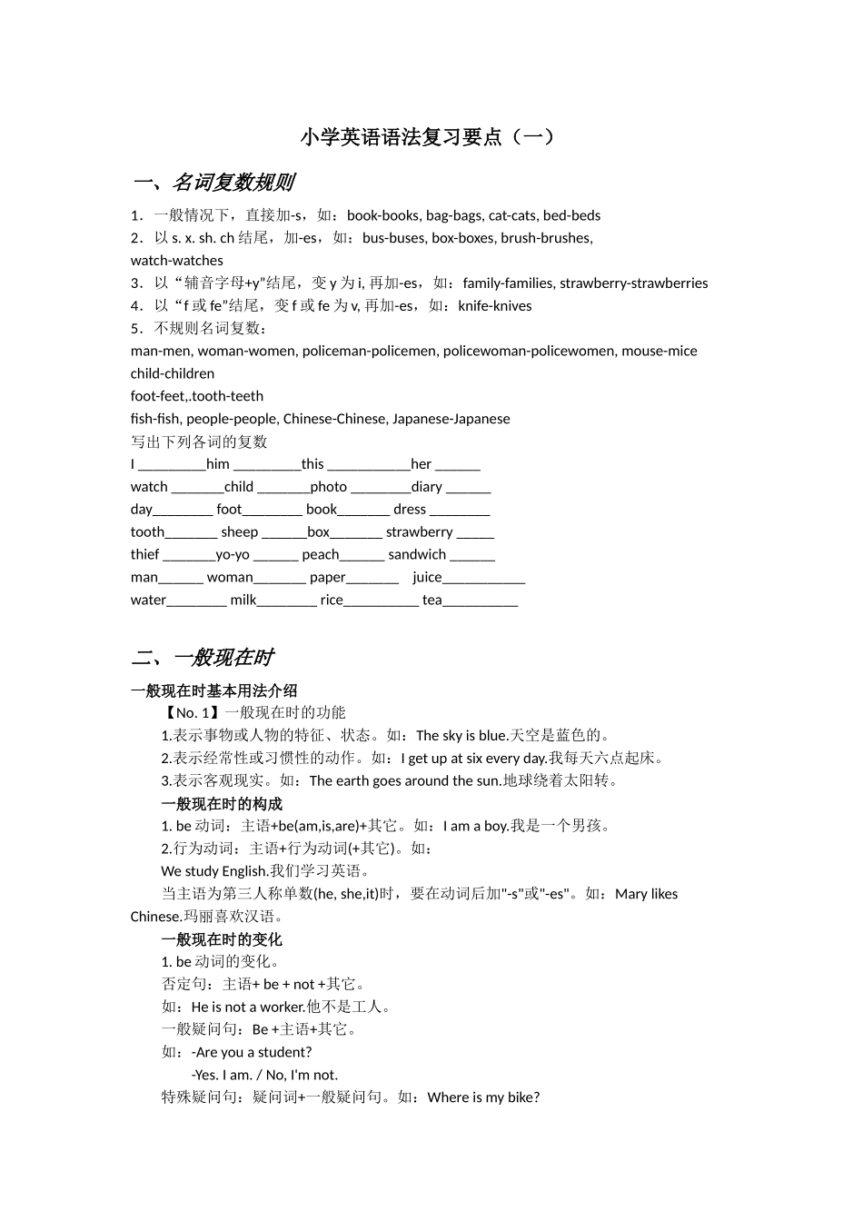 小学英语语法复习要点总结_第1页