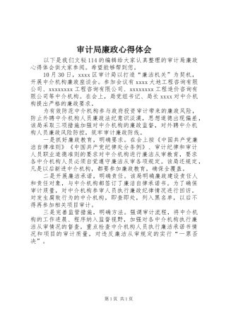 审计局廉政心得体会