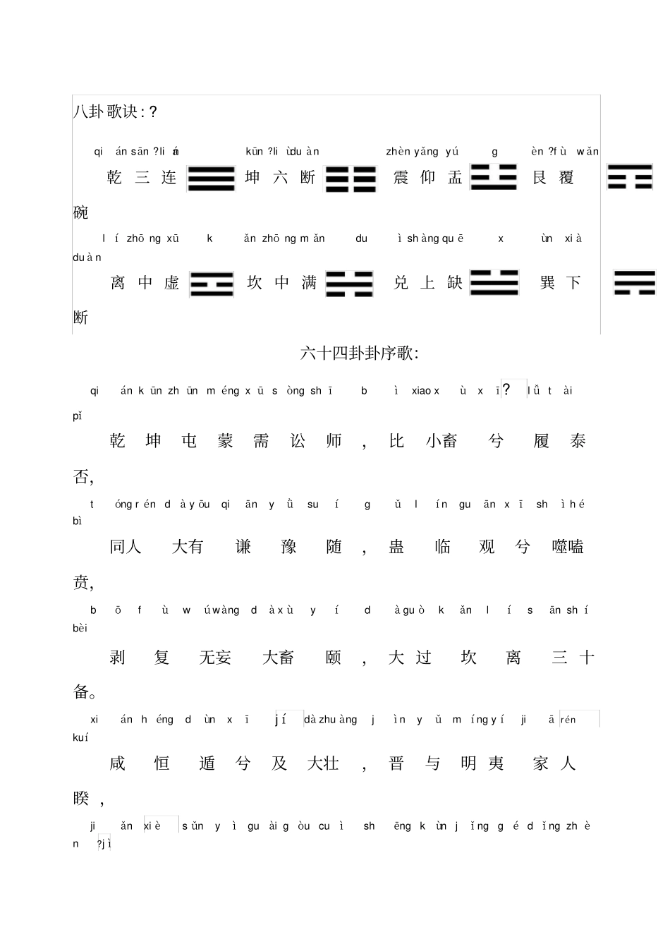 六十四卦序歌带拼音_第1页