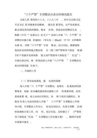 六个严禁专项整治自查自纠情况报告