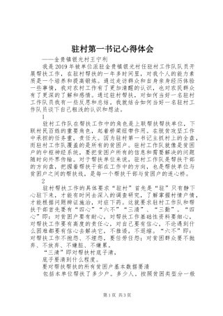 驻村第一书记心得体会