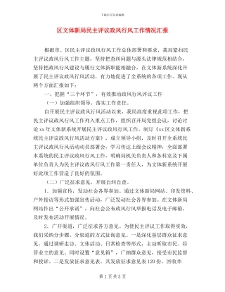 区文体新局民主评议政风行风工作情况汇报