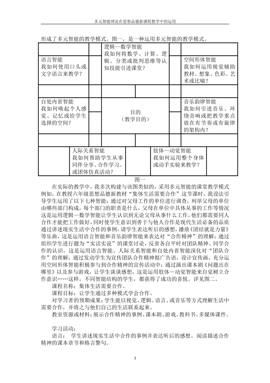 多元智能理论在思想品德新课程教学中的运用_第3页