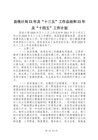 县统计局XX年及“十三五”工作总结和XX年及“十四五”工作计划 