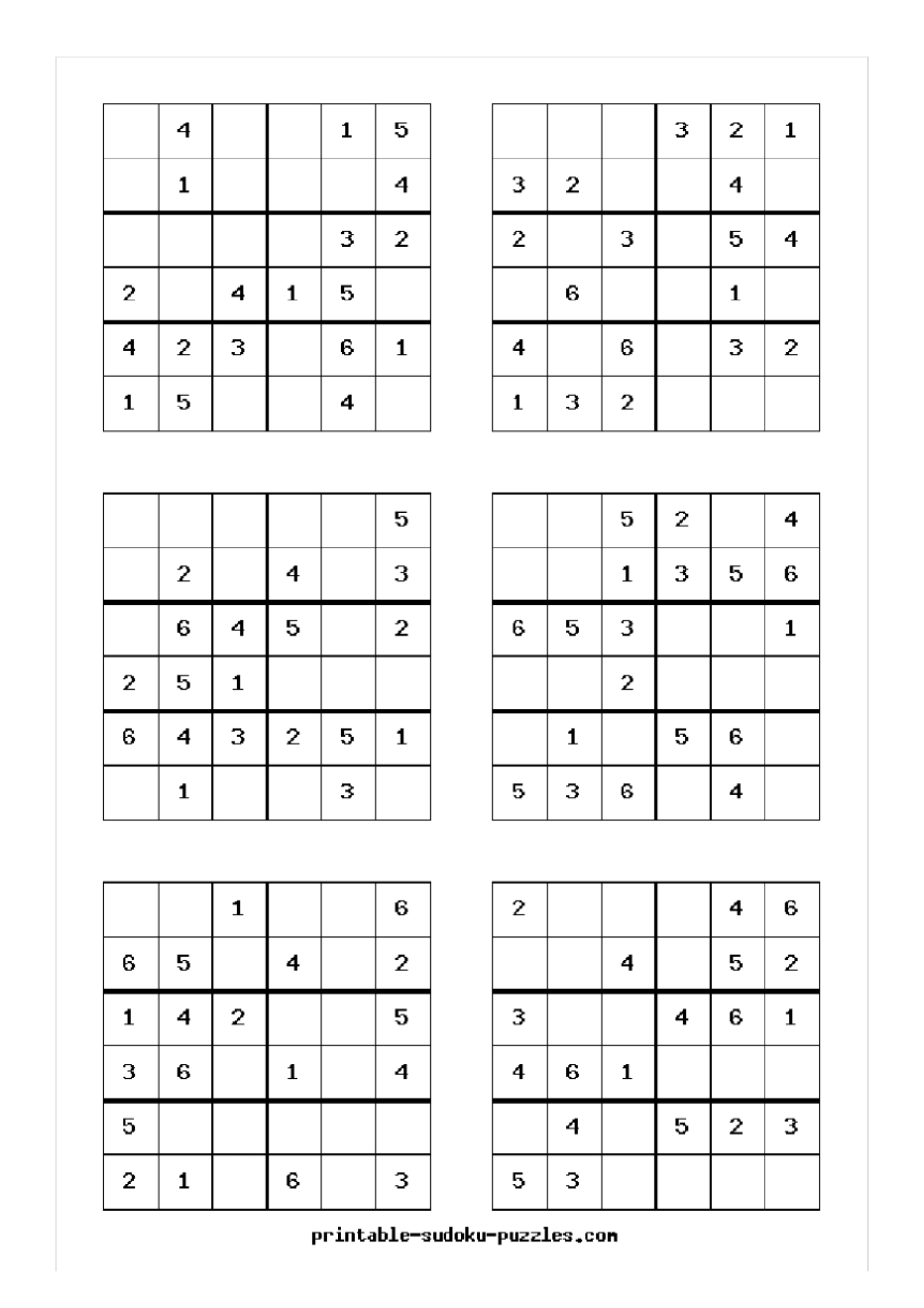 六宫格数独练习题可直接打印,每6题,共26_第2页