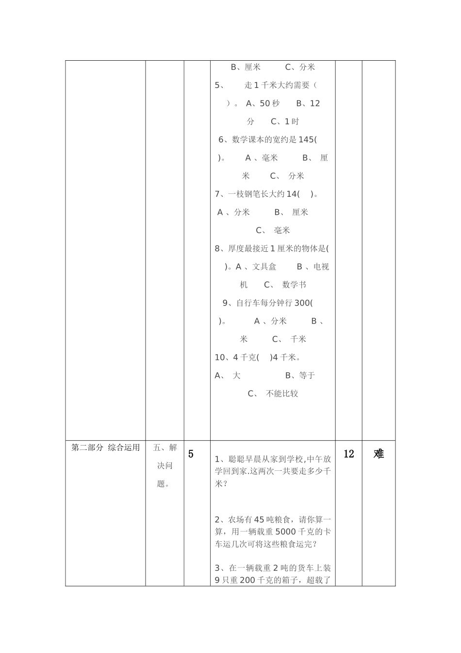 期末测验卷与课标的对照表 (5)_第3页