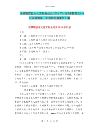 区残联宣传文化工作总结及2024年计划与区残联领导干部述职述廉报告汇编