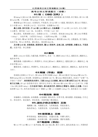 2015年高考古诗文背诵篇目