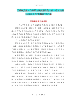 区残联党建工作总结与区残联宣传文化工作总结及2024年计划汇编
