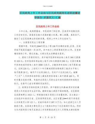 区民政局上年工作总结与区民政局副局长述职述廉述学报告汇编