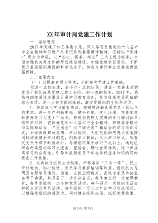 XX年审计局党建工作计划 
