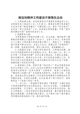 规划局精神文明建设开展情况总结 