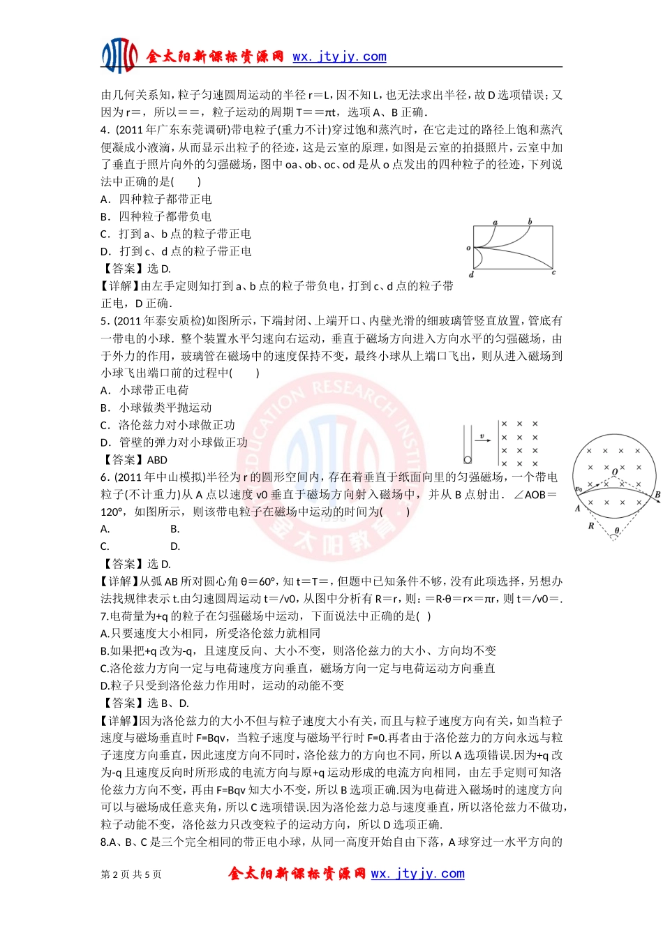 2012届高考物理一轮复习考点专题训练：磁场对运动电荷的作用（人教版）(1)_第2页