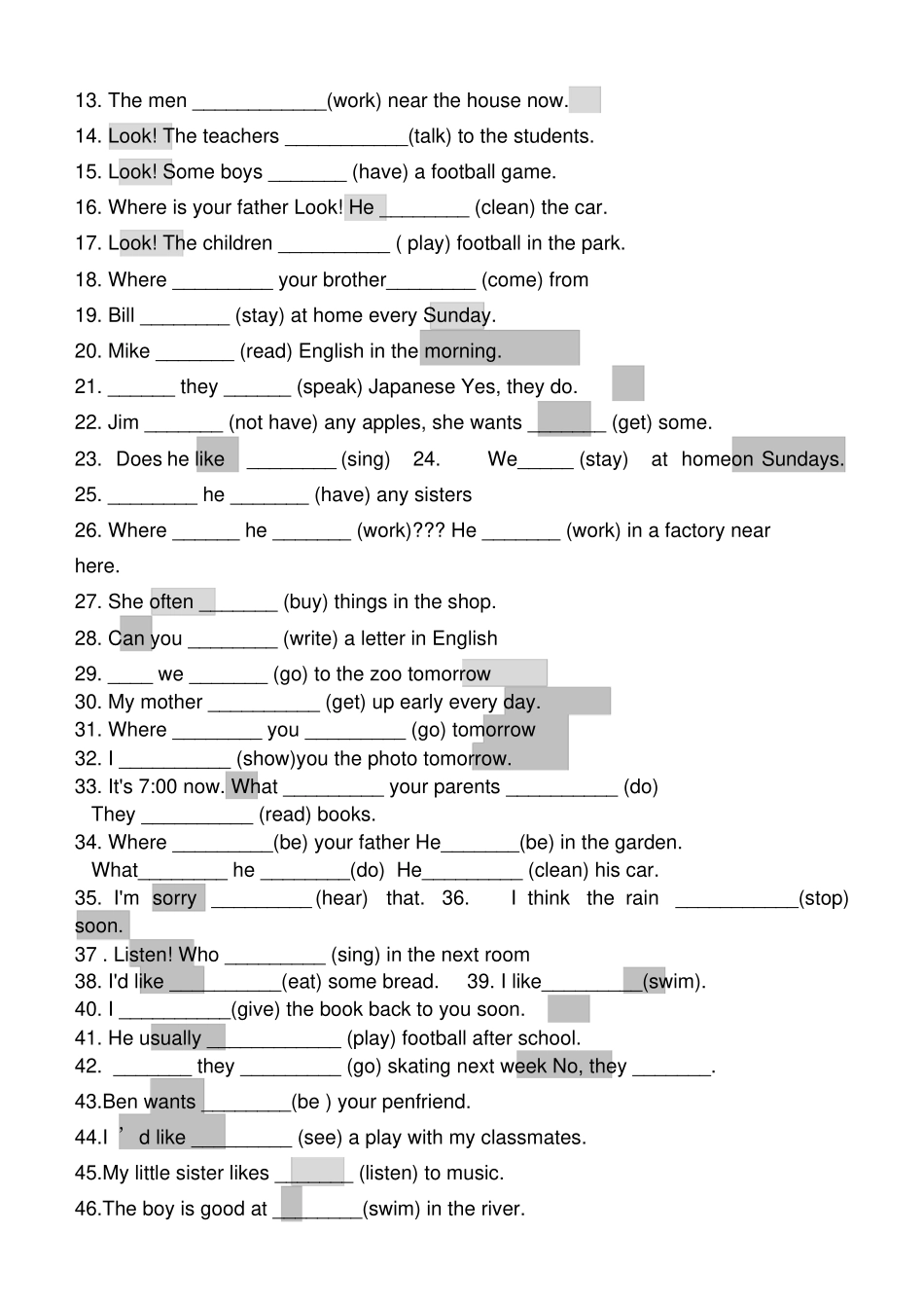 六年级上册英语动词正确形式填空测试题_第2页