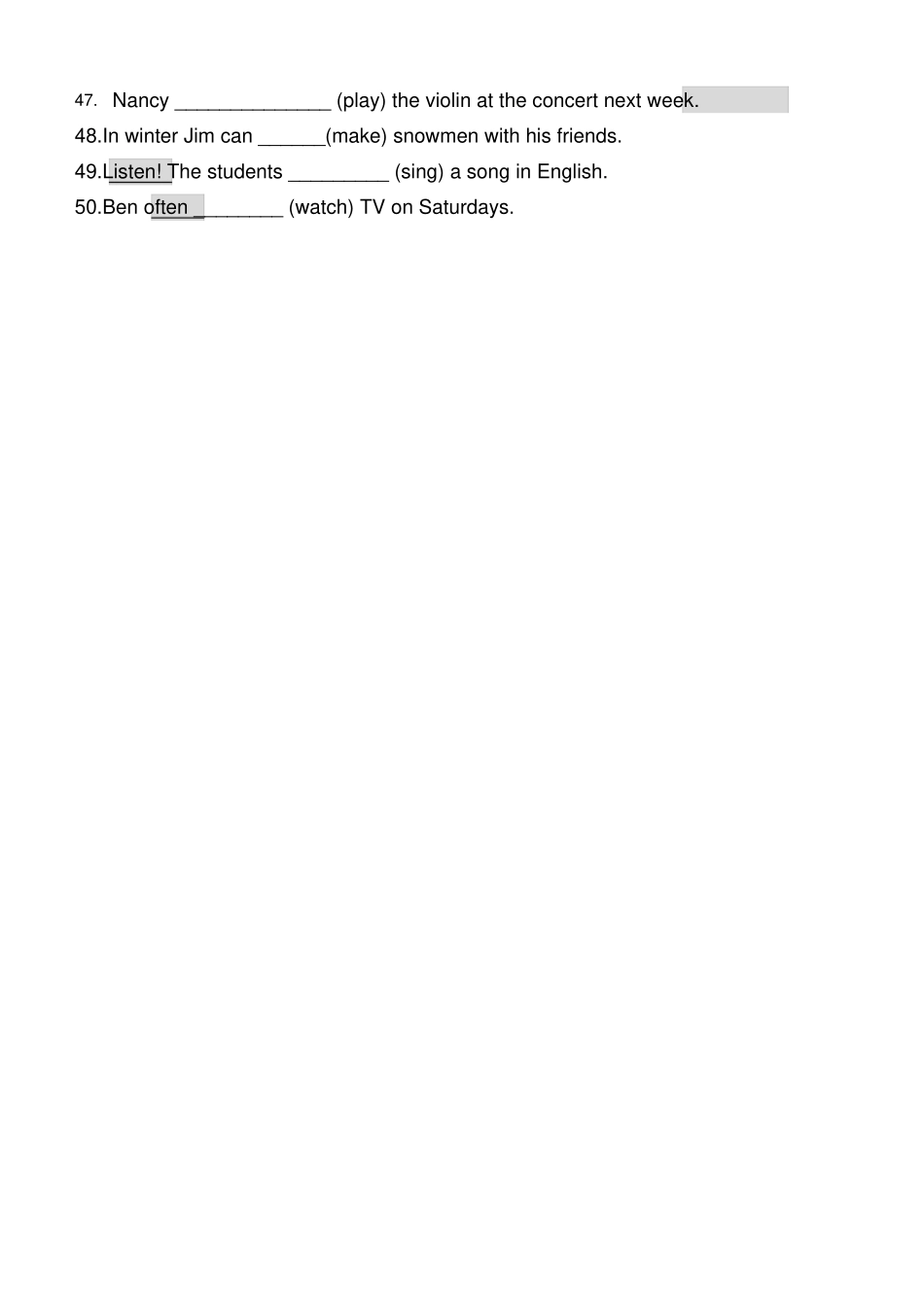 六年级上册英语动词正确形式填空测试题_第3页