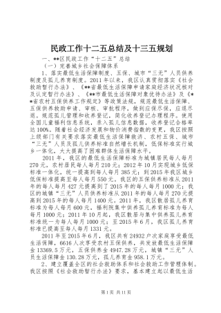 民政工作十二五总结及十三五规划 