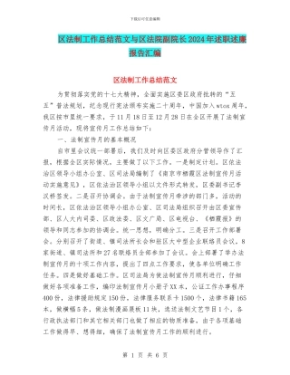 区法制工作总结范文与区法院副院长2024年述职述廉报告汇编