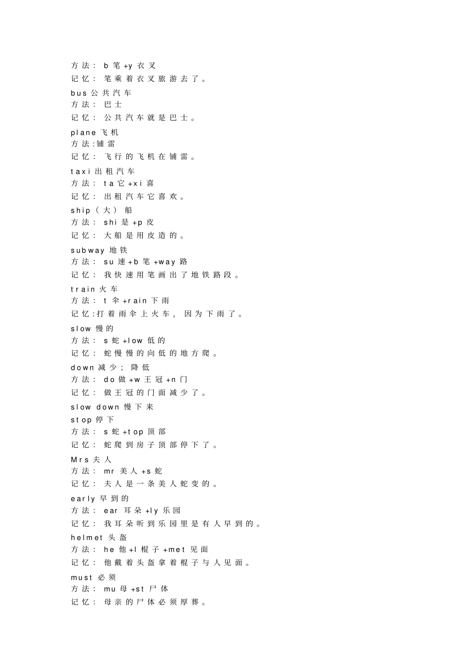 六年级上册英语单词拆分汇总_第3页