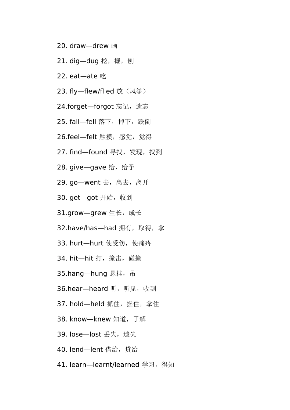 小学英语不规则动词变化表_第2页